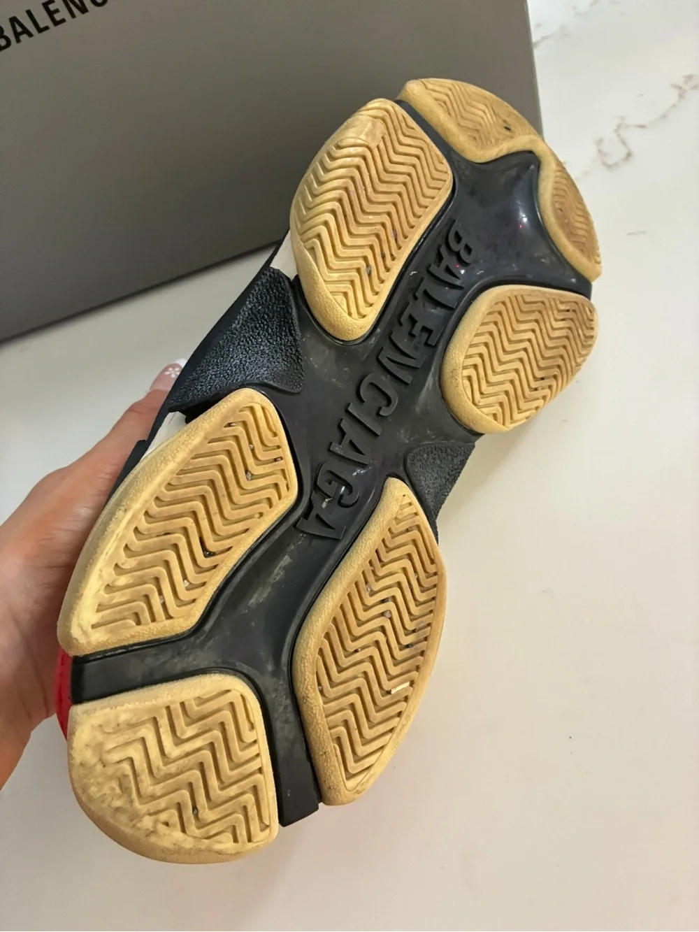 Balenciaga triple S Sneakers with Cream, Blue & Red Accents